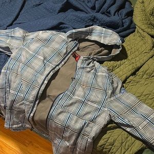 Spyder Blue plaid snowboard soft shell hooded jacket 2xl